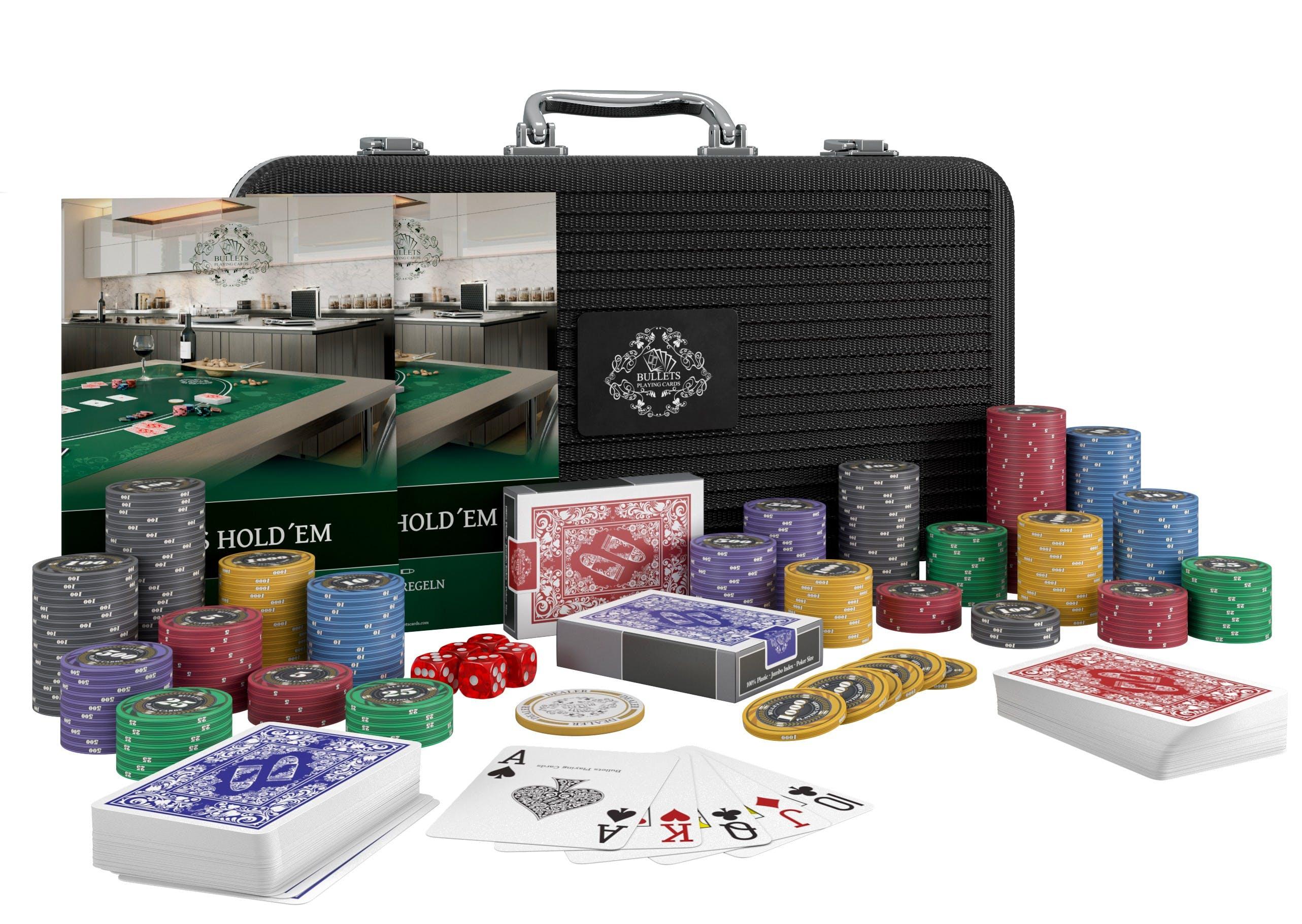Bullets Playing Cards - Pokerkoffer mit 300 Keramik-Chips "Silvio"