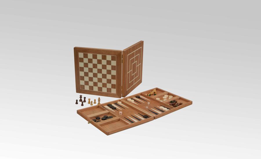 Spielesammlung in edlem Kirschholz - Schach, Dame, Mühle, Backgammon
