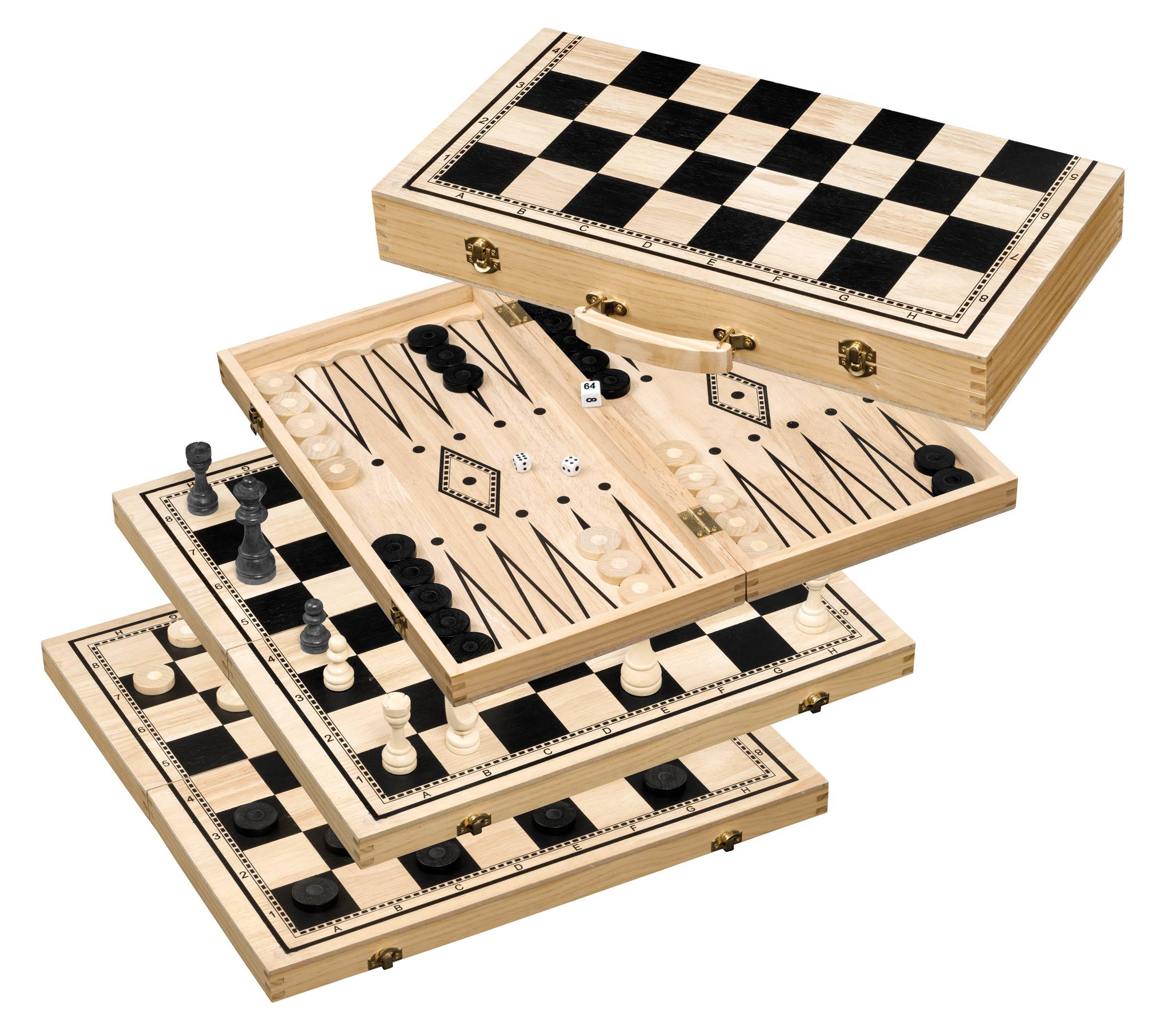 Backgammon - Schach - Dame - Set, Feld 50mm: Mit Tragegriff (Art. 2519)