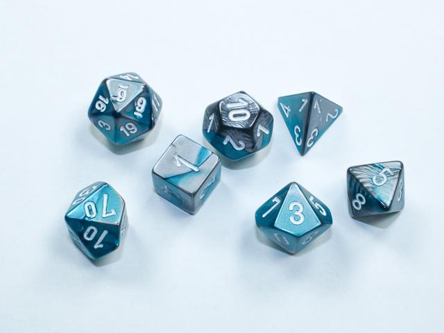 Chessex 20656 - Gemini Mini-hedral Steel-Teal/white 7-Die Set