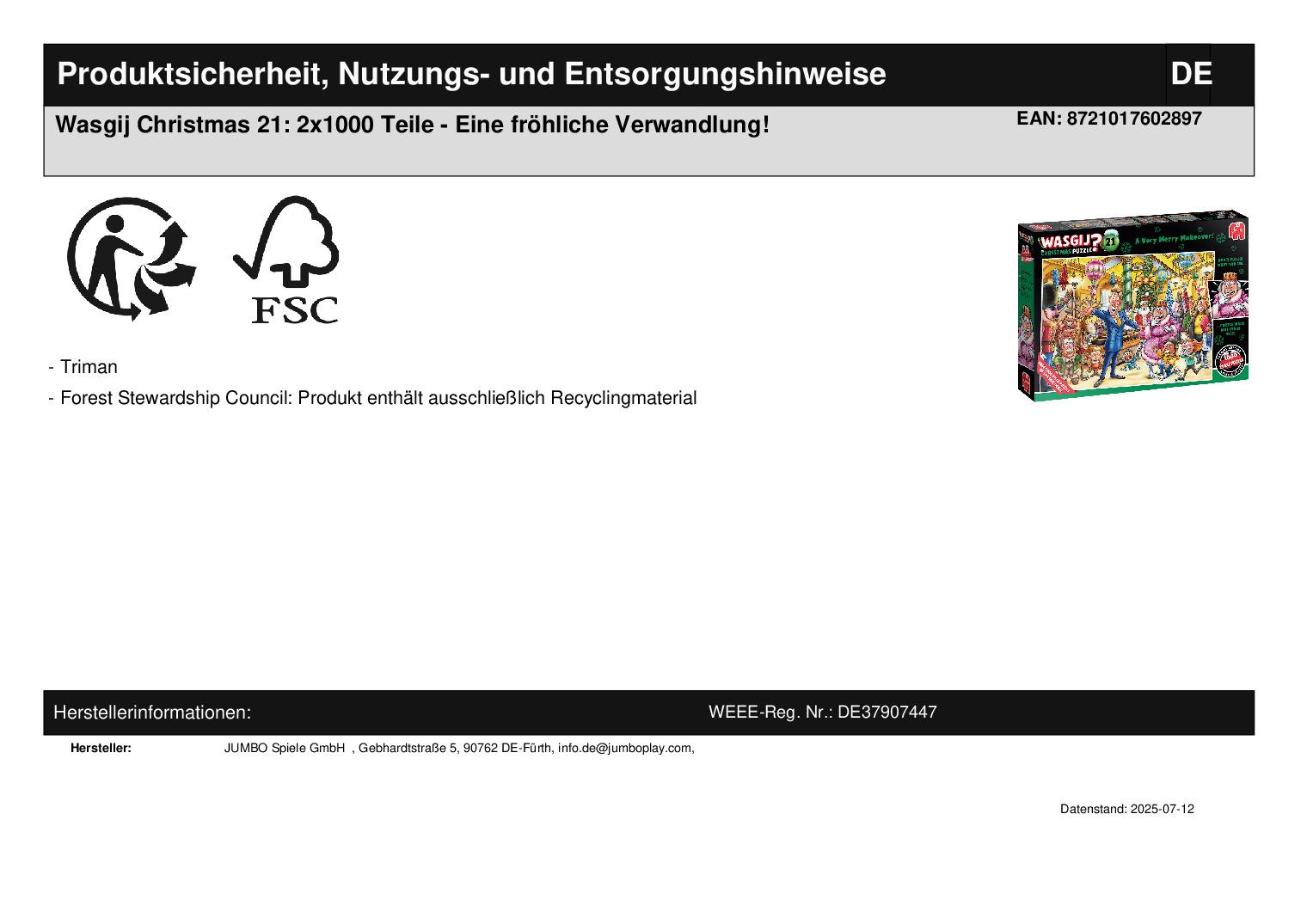 Wasgij Christmas 21: 2x1000 Teile - Eine fröhliche Verwandlung!