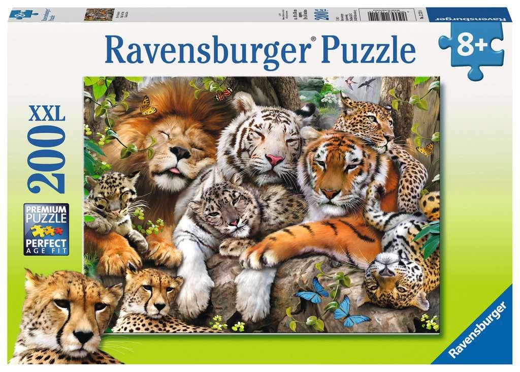 Ravensburger Kinderpuzzle - Schmusende Raubkatzen - 200 Teile XXL