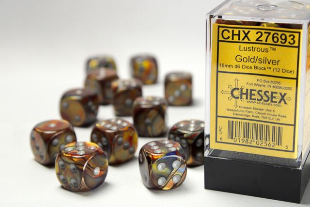 Chessex 27693 - Lustrous Gold/silver 12mm d6 Dice Block (12 Dice)