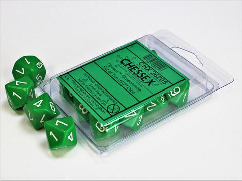 Chessex 26205 - Opaque Green/white Set of Ten d10s