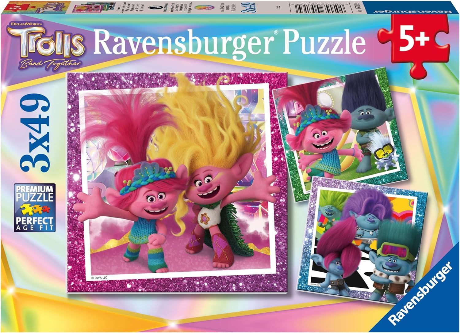 Ravensburger Kinderpuzzle - Trolls: Popmusik lebt! - 3 x 49 Teile